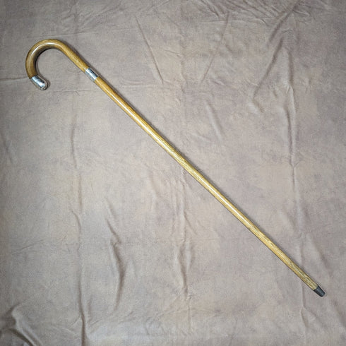 1922年 英國古董 紳士用手杖 棕色杖身 純銀裝飾 彎曲手柄 92cm